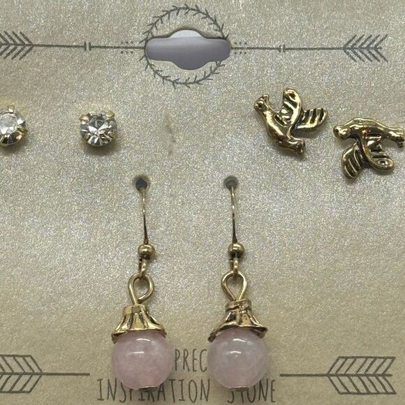 3 Pairs Semi Precious stone Gold Tone Post Earrings - Picture 2 of 4